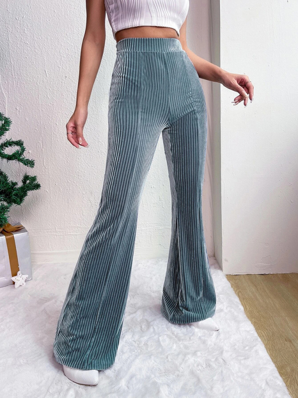 Women's high waist corduroy flared pants solid color casual wide leg long sweatpants - Image 4