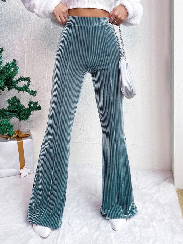 Women's high waist corduroy flared pants solid color casual wide leg long sweatpants - Image 16