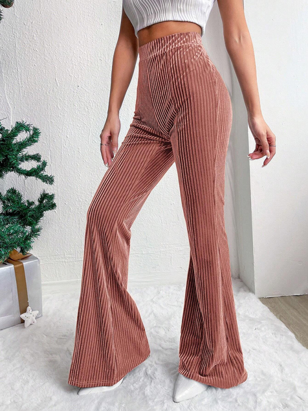 Women's high waist corduroy flared pants solid color casual wide leg long sweatpants - Image 22