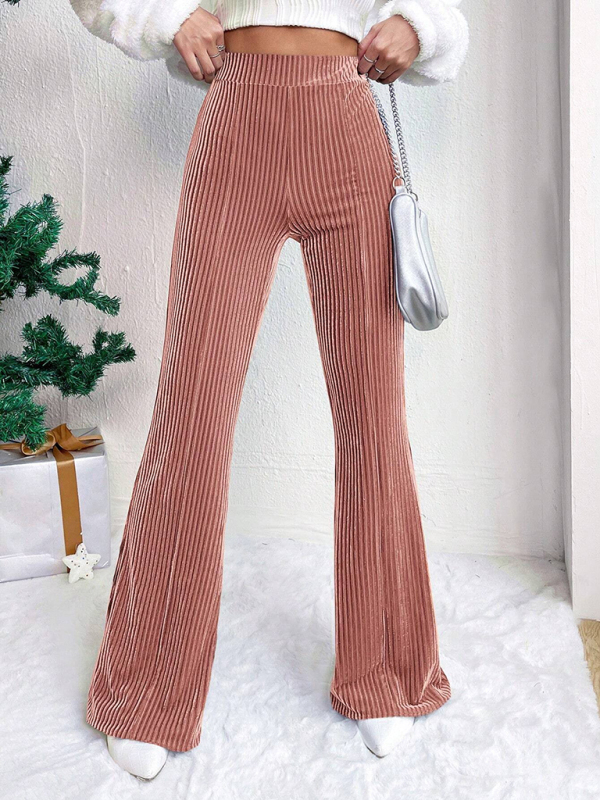 Women's high waist corduroy flared pants solid color casual wide leg long sweatpants - Image 24