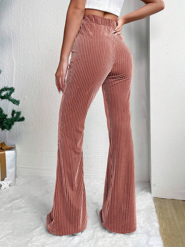 Women's high waist corduroy flared pants solid color casual wide leg long sweatpants - Image 23