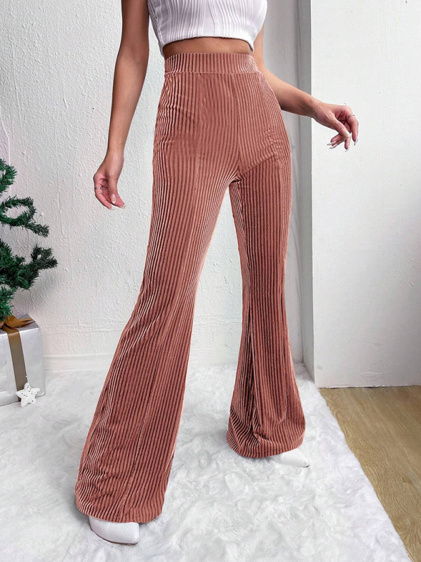 Women's high waist corduroy flared pants solid color casual wide leg long sweatpants - Image 6