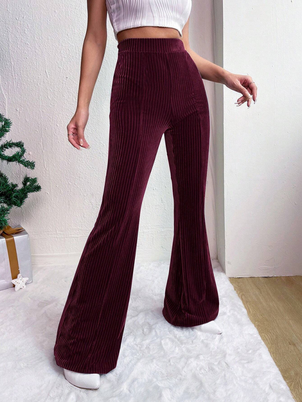 Women's high waist corduroy flared pants solid color casual wide leg long sweatpants - Image 2