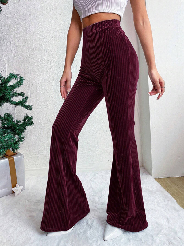 Women's high waist corduroy flared pants solid color casual wide leg long sweatpants - Image 10