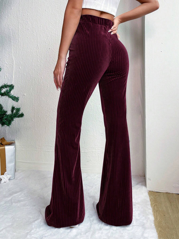 Women's high waist corduroy flared pants solid color casual wide leg long sweatpants - Image 12