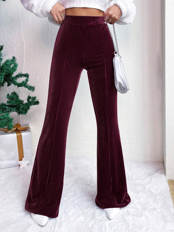 Women's high waist corduroy flared pants solid color casual wide leg long sweatpants - Image 11