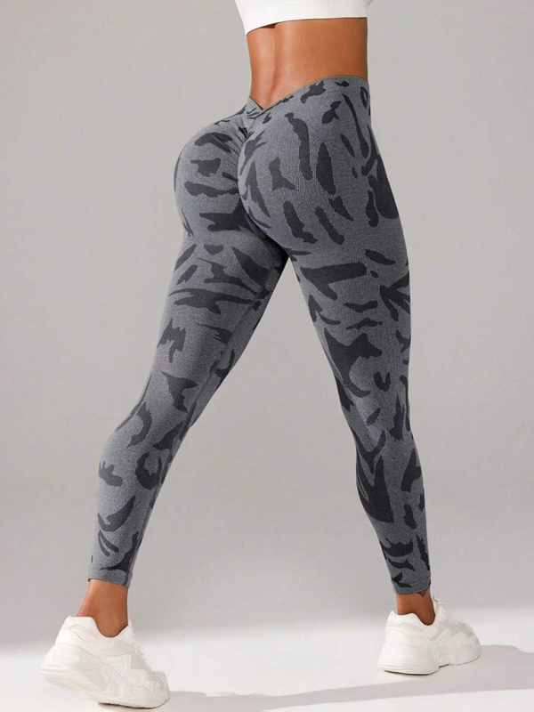 V waist camouflage peach hip sports trousers seamless yoga pants waisted fitness pants - Image 11