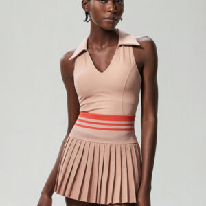 Sports Fitness Tennis Skirt Suit Women's Anti-light Quick Drying V-neck Yoga Suit Two-piece Suit with Chest Pad