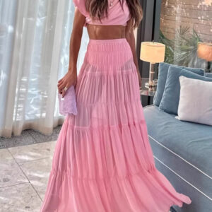 Pleated see-through pink skirt (with safety pants)