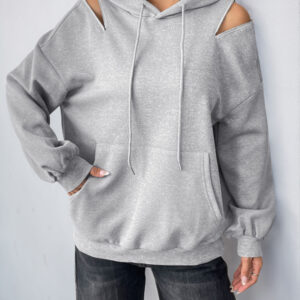 Long Sleeve Off-Shoulder Hooded Pullover Sweatshirt
