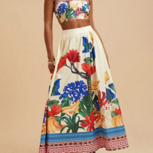 Women's Printed Fashion Sexy Suspender + Skirt Set