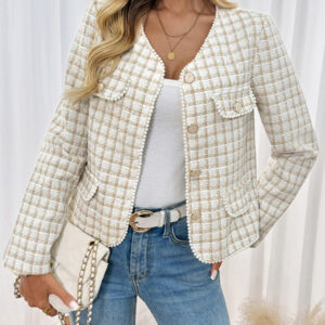 Elegant beaded slim-fit Chanel-style cardigan jacket