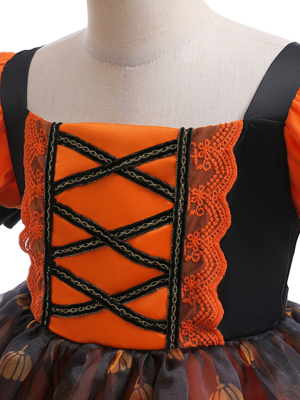 Girls' Halloween Pumpkin Witch Dress - Image 3