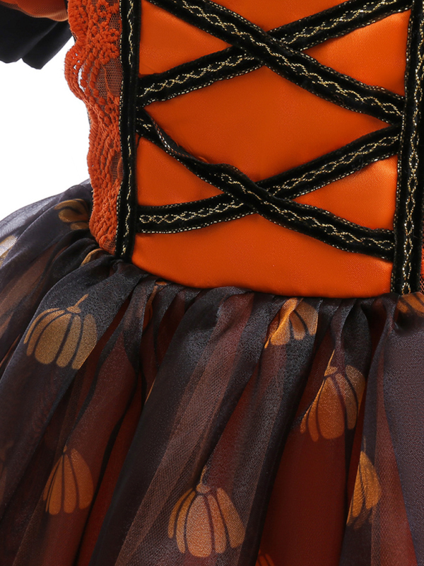 Girls' Halloween Pumpkin Witch Dress - Image 2