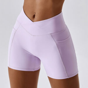 Women's Naked Hip Pocket Crossover Waist Leggings Sports Shorts