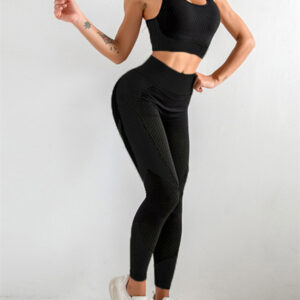 Women's Halter Neck Yoga Tank Top + High Waist Tight Yoga Pants Two-Piece Set