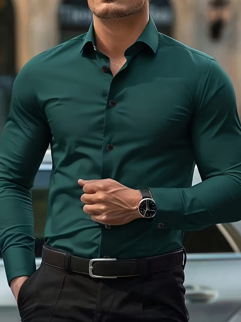 Best-selling Four-Way Stretch White Button-Down Mens Plus-Size Shirt - Image 2
