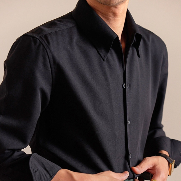 Mens Long-Sleeve Casual Shirt With A Polished Finish And Hidden Buttons - Image 5