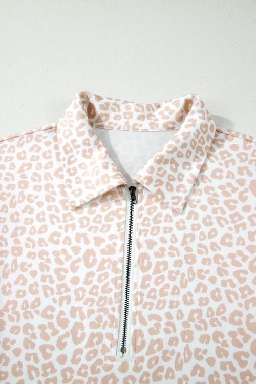 Leopard Zip Polo Top & Elastic Shorts Set - Image 3