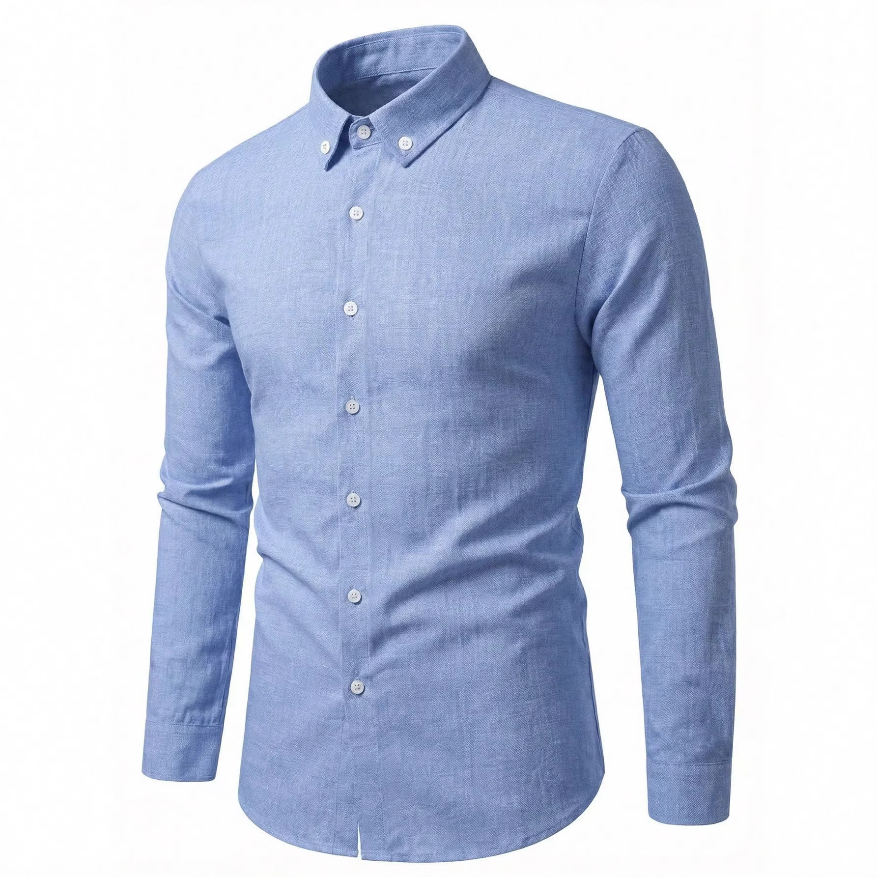 Mens Long-Sleeve Solid-Color Casual Breathable Shirt - Image 4