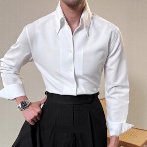 Mens Long-Sleeve Casual Shirt With A Polished Finish And Hidden Buttons