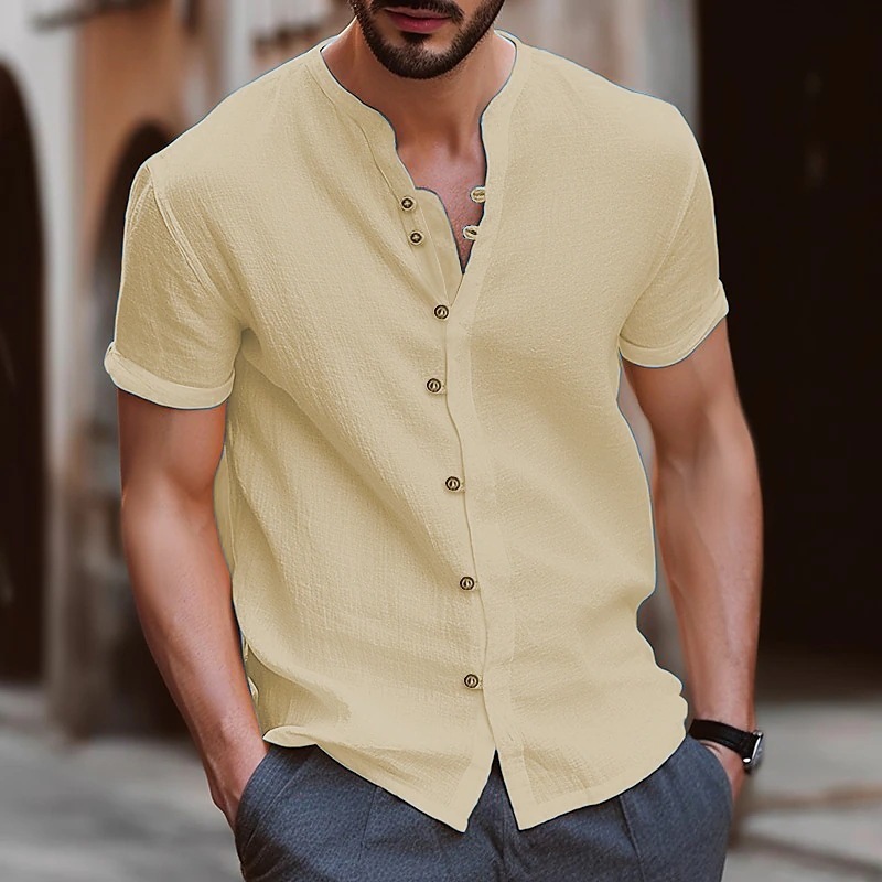 Stylish Mens Retro Button Cotton-linen Casual Short-sleeve Shirt - Image 2