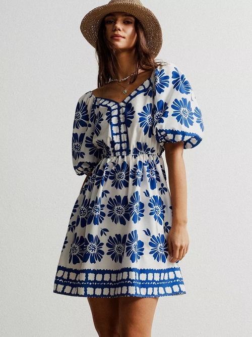 Floral Print Puff Sleeve Mini Dress - Image 4