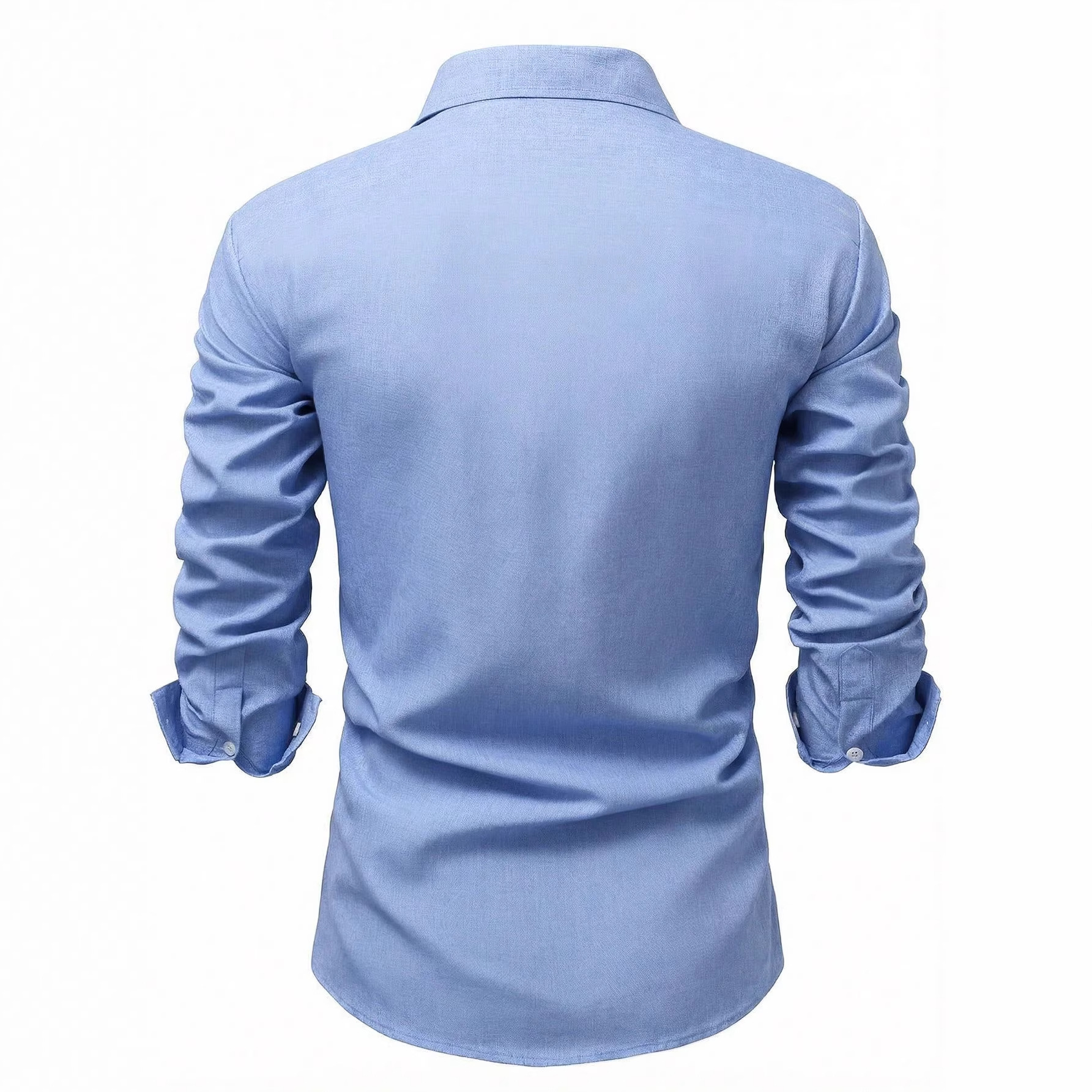Mens Long-Sleeve Solid-Color Casual Breathable Shirt - Image 3