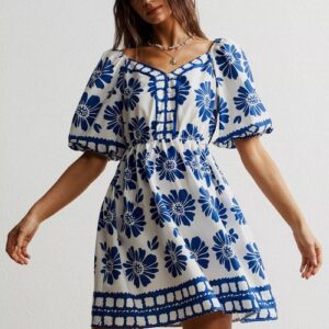Floral Print Puff Sleeve Mini Dress
