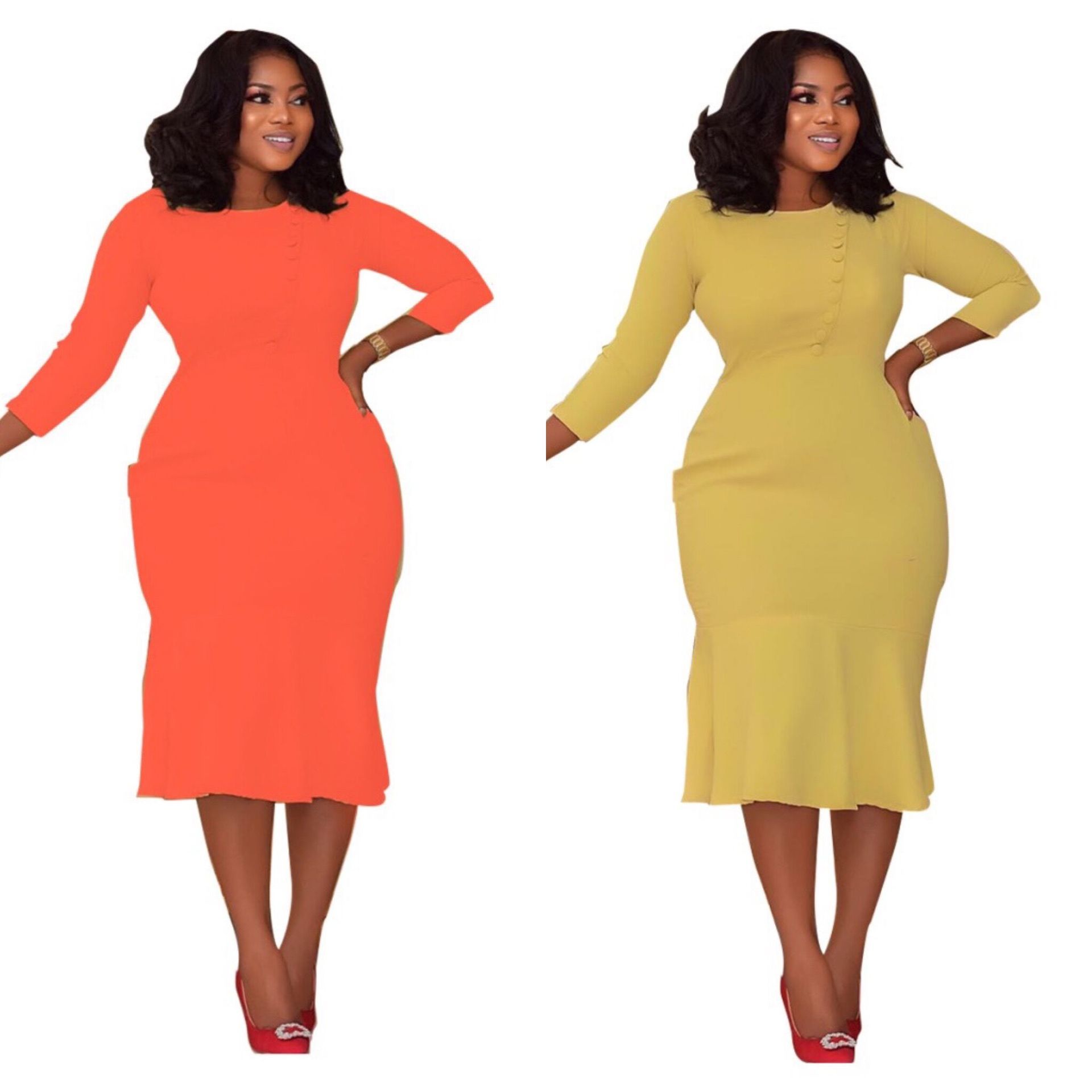 Solid color professional office fishtail dress - Image 3