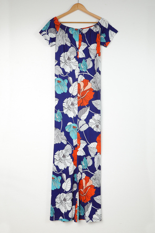 Blue Green Off-the-shoulder Floral Print Plus size Maxi Dress - Image 10