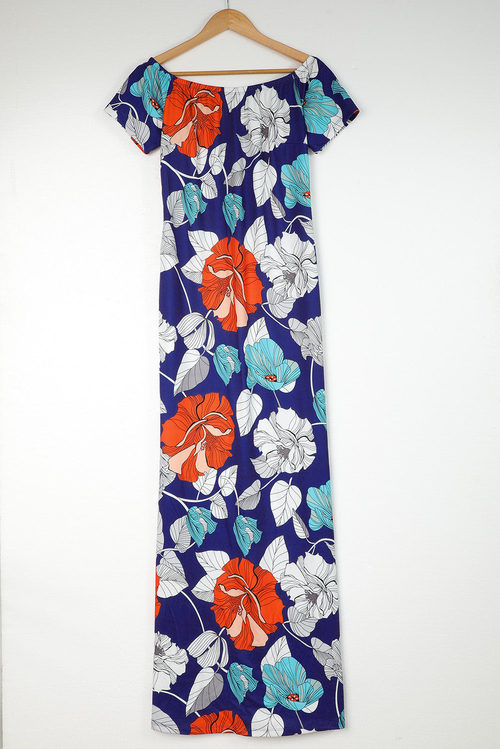 Blue Green Off-the-shoulder Floral Print Plus size Maxi Dress - Image 9