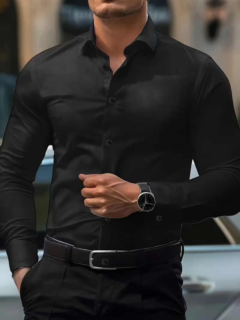 Best-selling Four-Way Stretch White Button-Down Mens Plus-Size Shirt - Image 5