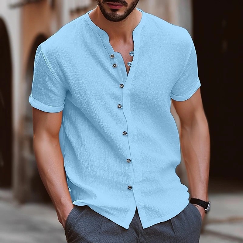 Stylish Mens Retro Button Cotton-linen Casual Short-sleeve Shirt - Image 10