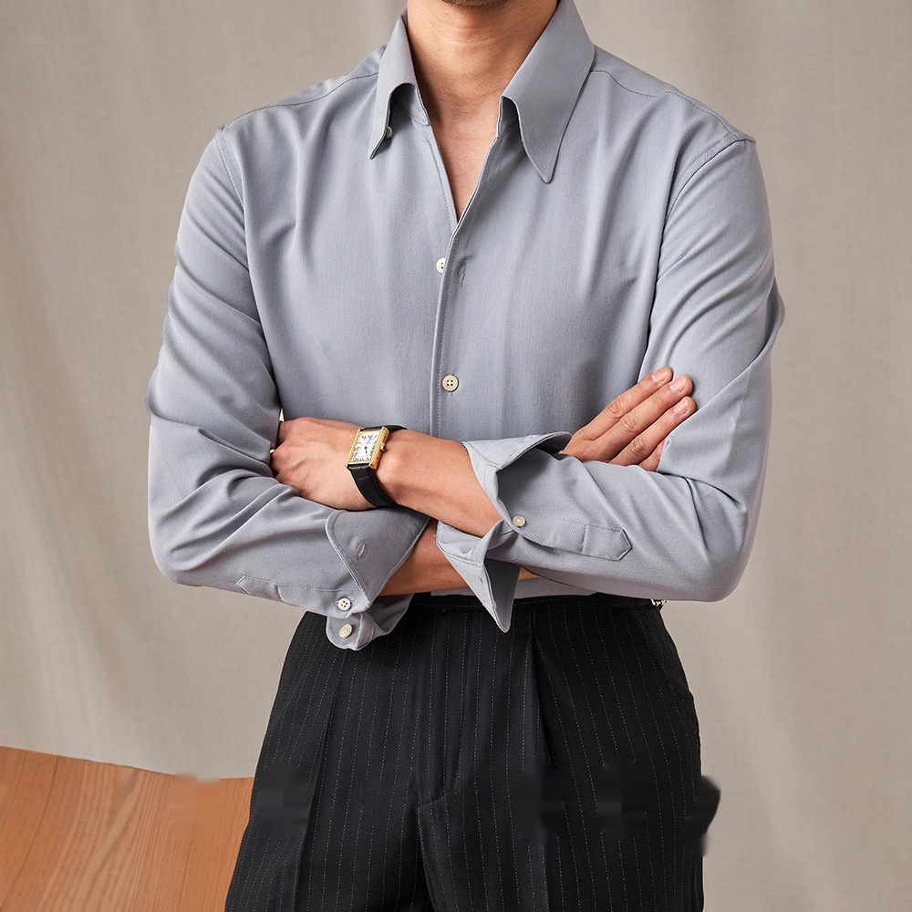 Mens Long-Sleeve Casual Shirt With A Polished Finish And Hidden Buttons - Image 6