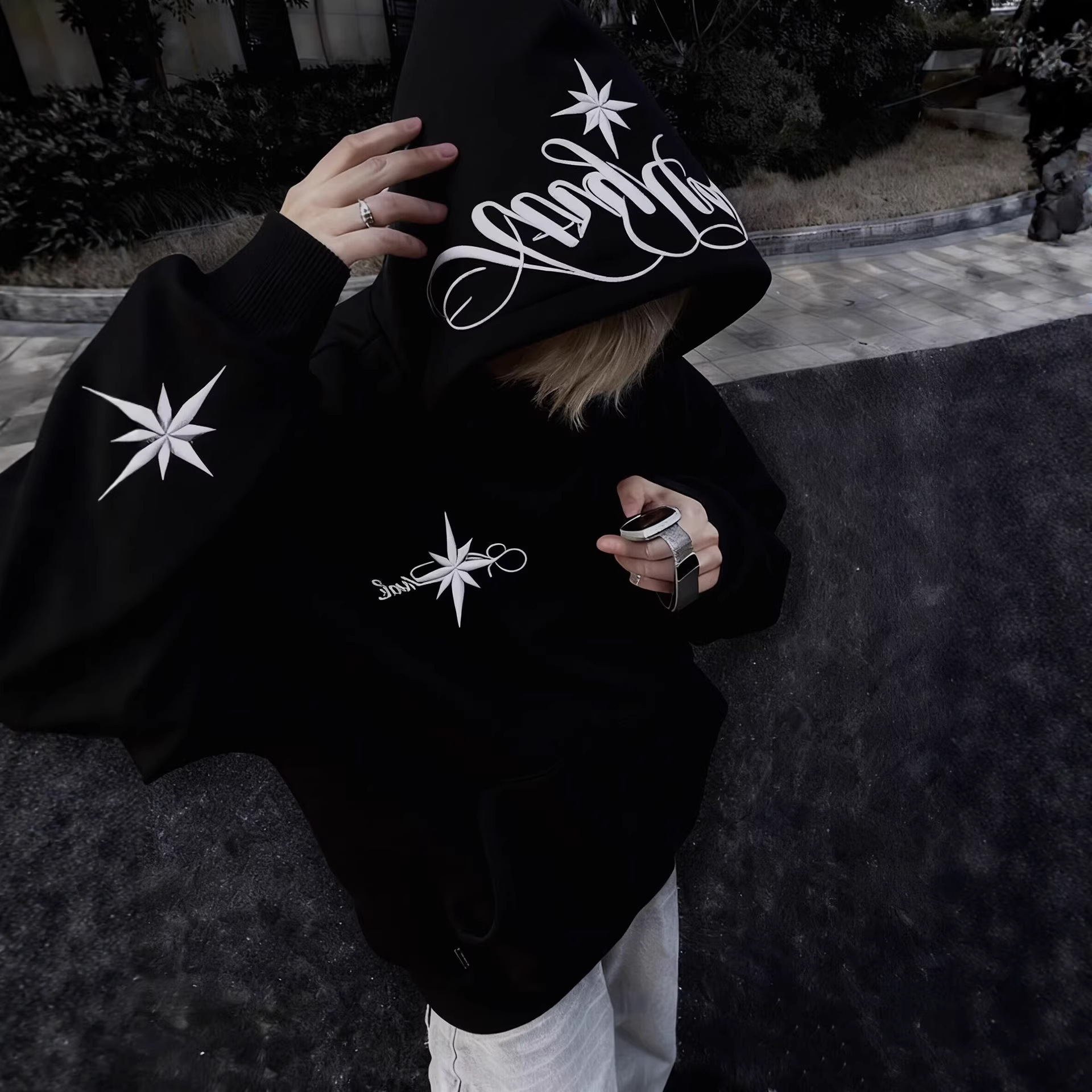 High-Street Embroidered Loose-Fit Hoodie Coat - Image 5