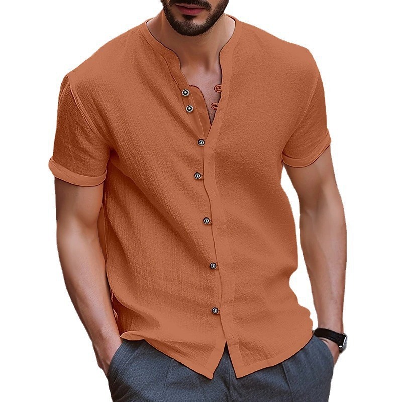 Stylish Mens Retro Button Cotton-linen Casual Short-sleeve Shirt - Image 8