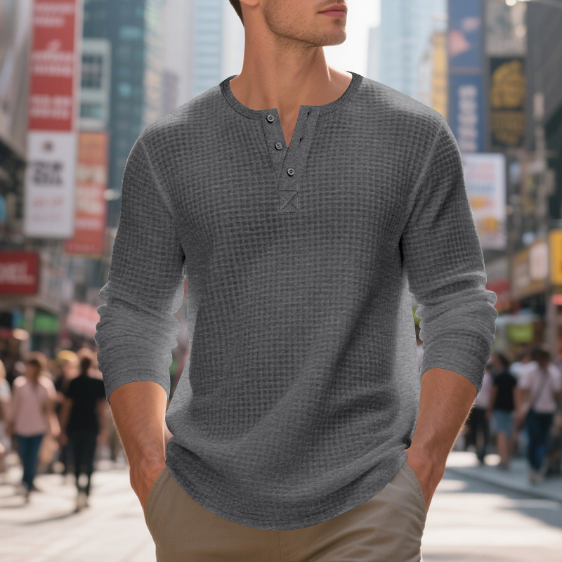 Men's Jacquard Small Plaid Button-Down Henry Long Sleeve - Image 7