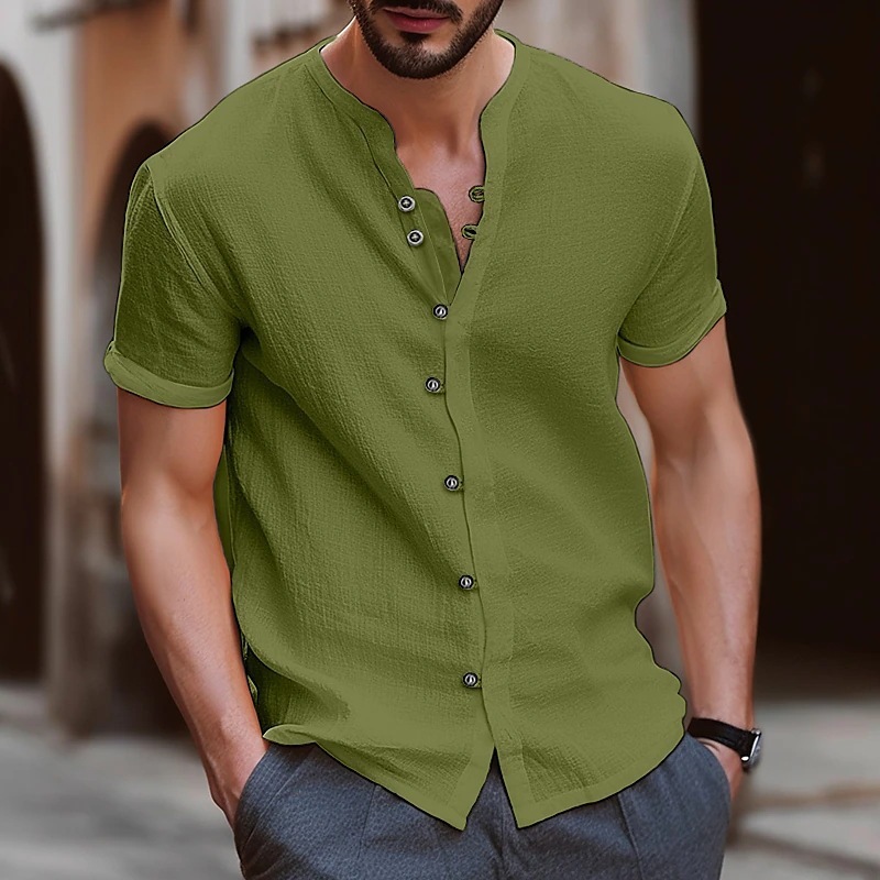 Stylish Mens Retro Button Cotton-linen Casual Short-sleeve Shirt - Image 4