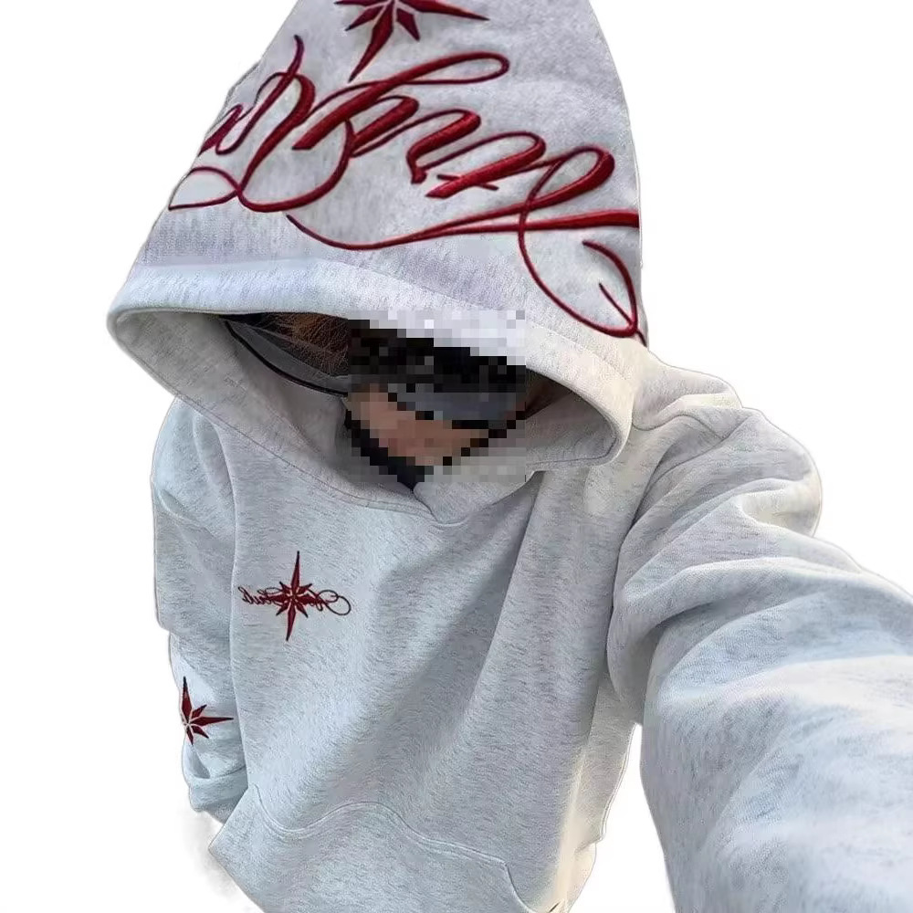 High-Street Embroidered Loose-Fit Hoodie Coat - Image 3