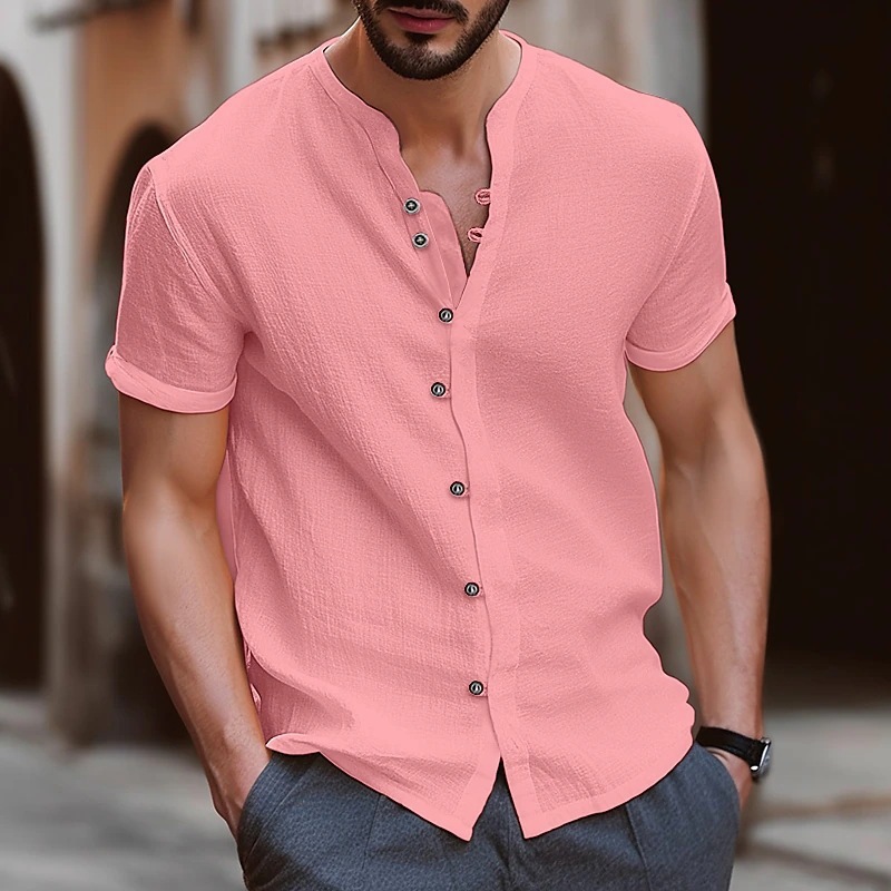 Stylish Mens Retro Button Cotton-linen Casual Short-sleeve Shirt - Image 9