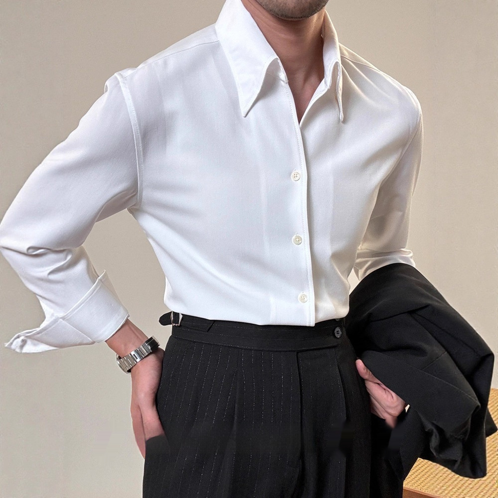 Mens Long-Sleeve Casual Shirt With A Polished Finish And Hidden Buttons - Image 3