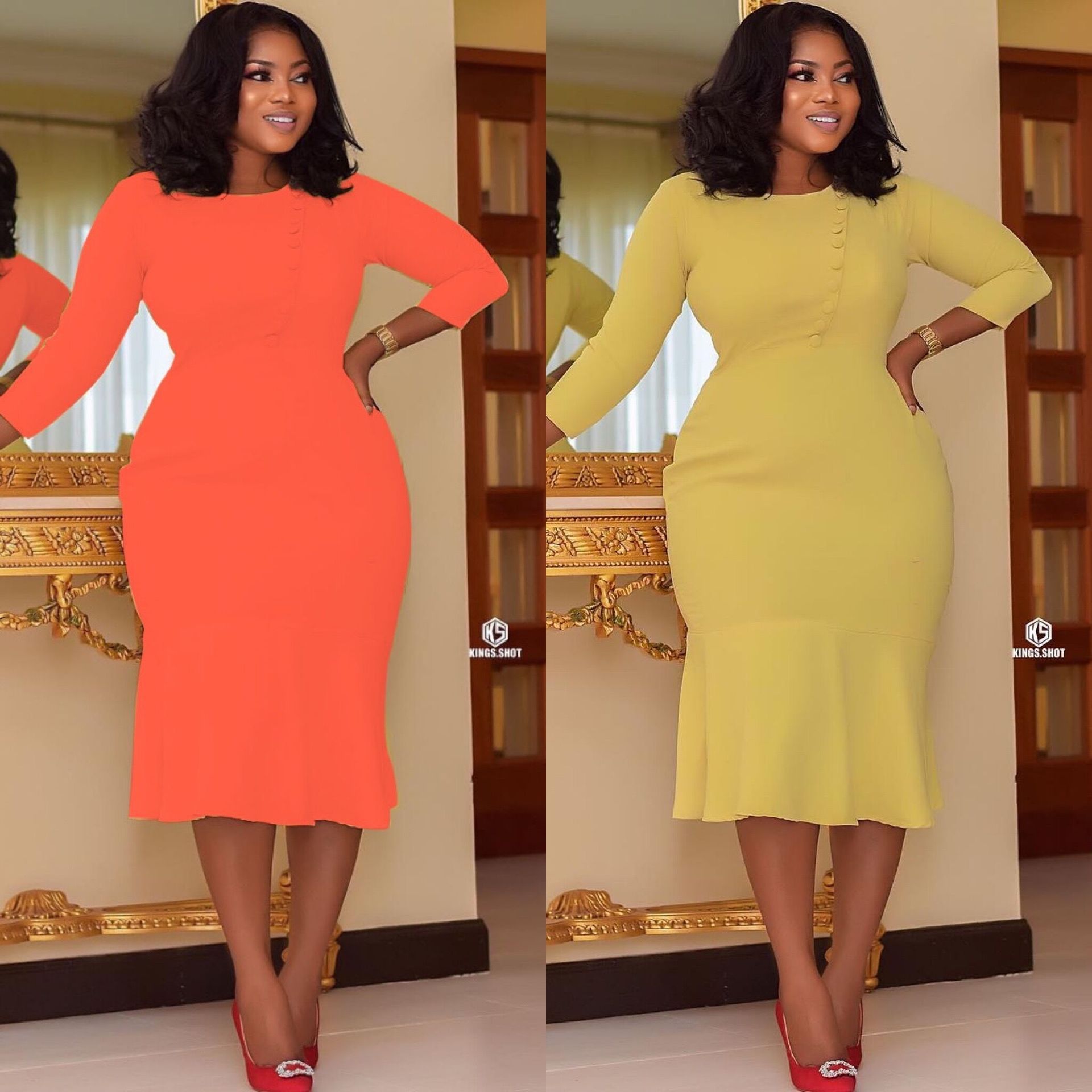 Solid color professional office fishtail dress - Image 2
