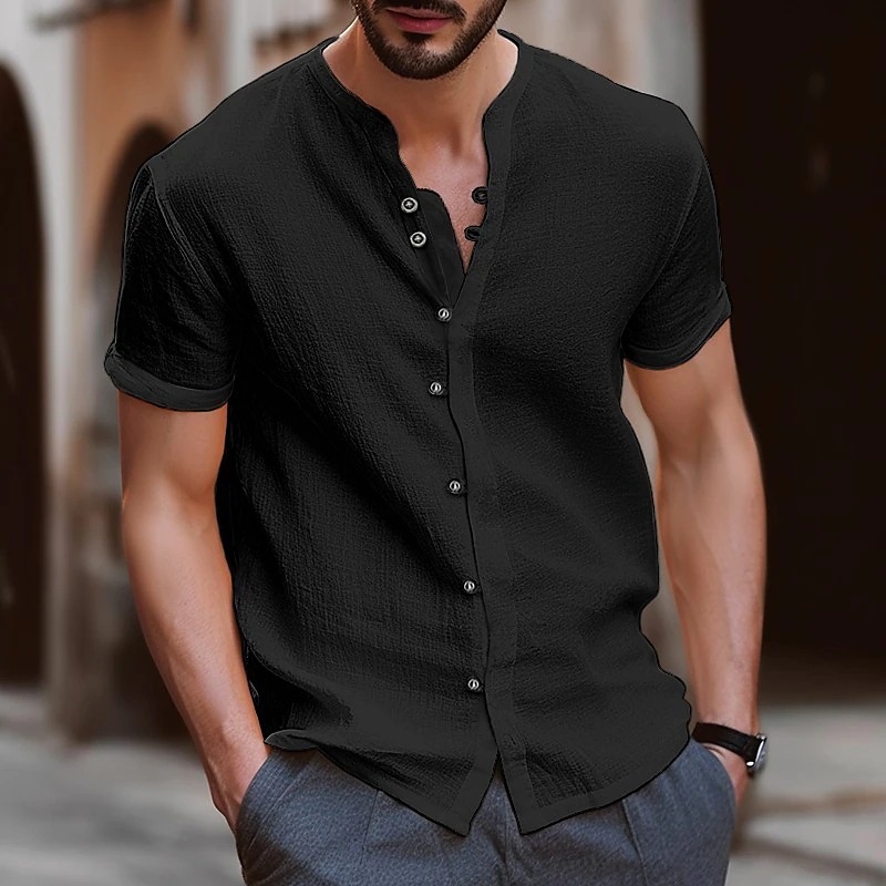 Stylish Mens Retro Button Cotton-linen Casual Short-sleeve Shirt - Image 3