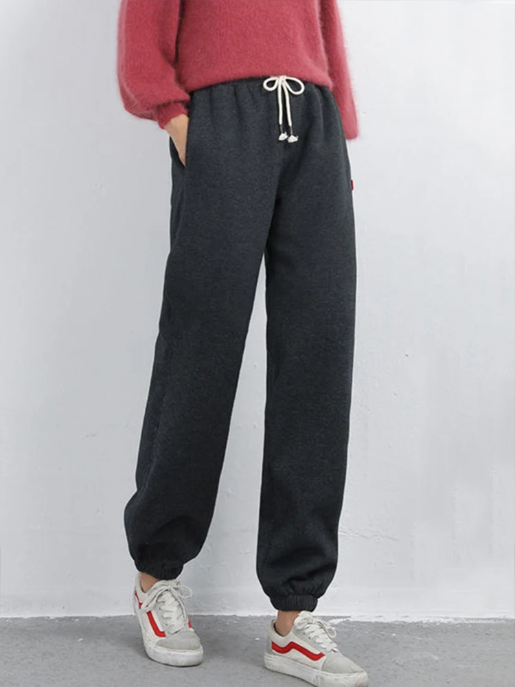 Winter Women Harem Pants Drawstring Fleece Long Thicken Y2K Sweatpants Joggers Trousers Sports Casual Soild Color Warm Pants - Image 4