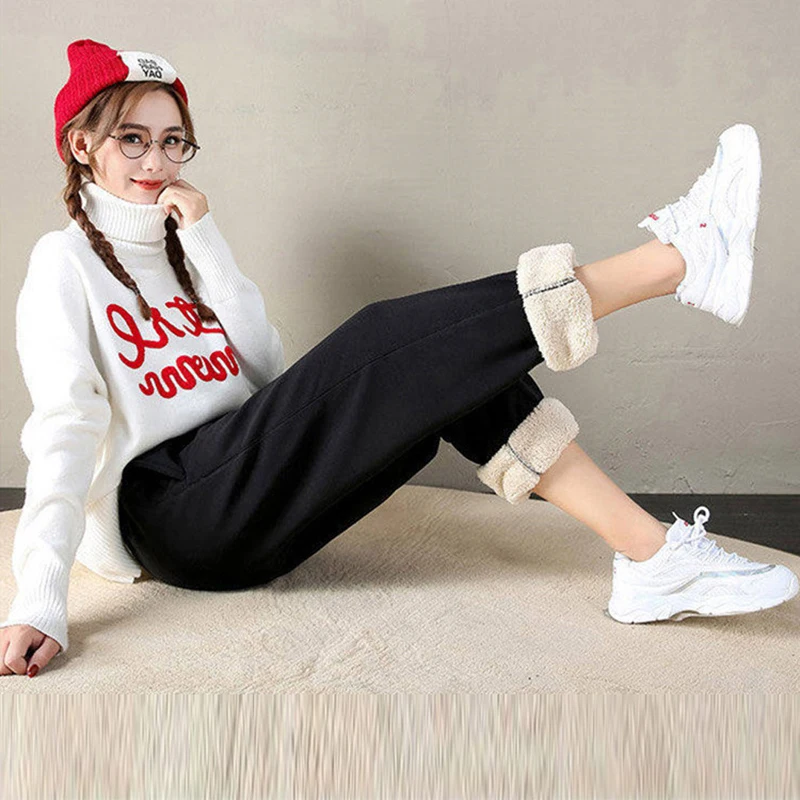 Winter Women Harem Pants Drawstring Fleece Long Thicken Y2K Sweatpants Joggers Trousers Sports Casual Soild Color Warm Pants - Image 2