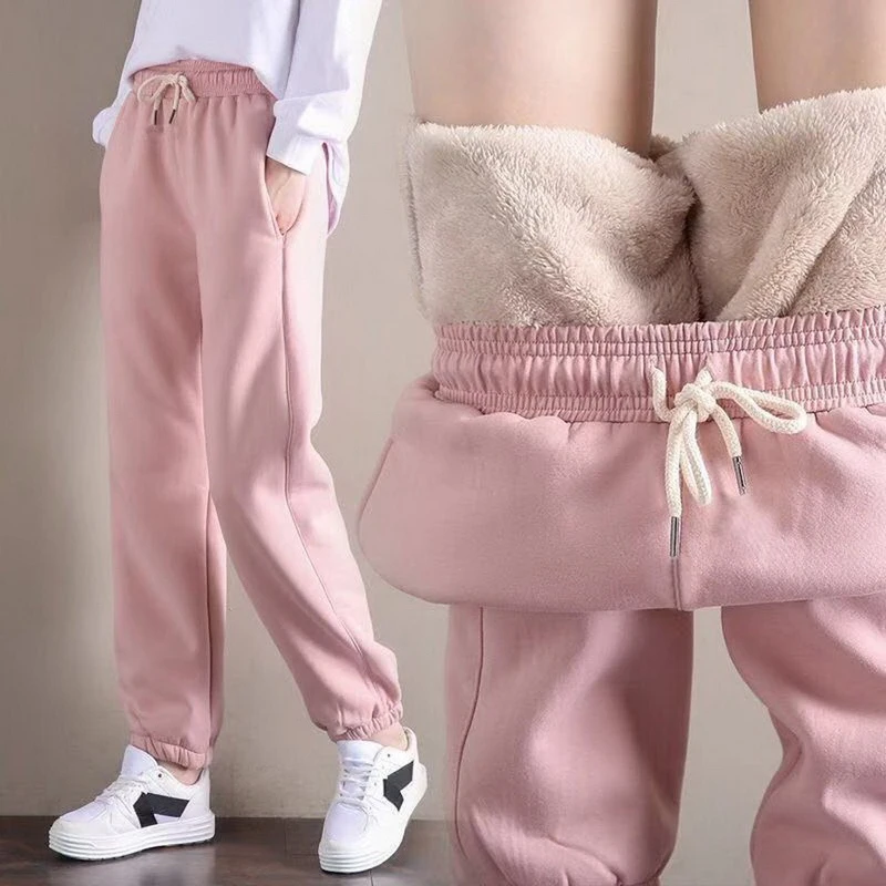Winter Women Harem Pants Drawstring Fleece Long Thicken Y2K Sweatpants Joggers Trousers Sports Casual Soild Color Warm Pants - Image 10