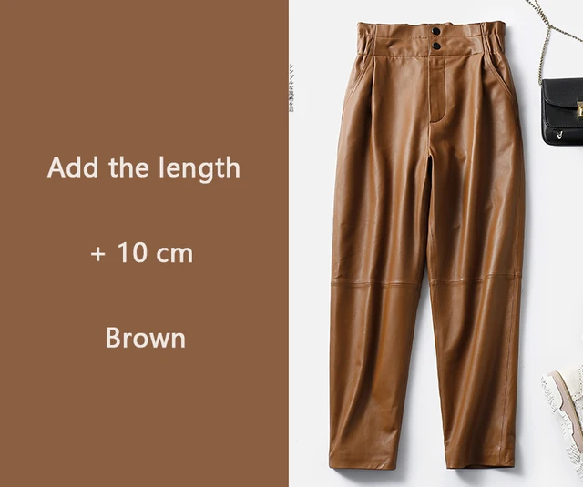 Women's Leather Pants, Female Elastic High Waist Genuine Pants, Loose Harem Trousers, Casual Fashion, Large Size, Autumn, Winter - Image 9