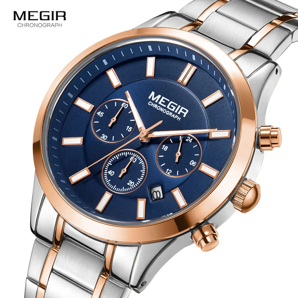MEGIR Watches for Men 2021 New Chronograph Quartz Watch Luxury Stainless Steel Wristwatch Man Relogios Masculino часы мужские - Image 5
