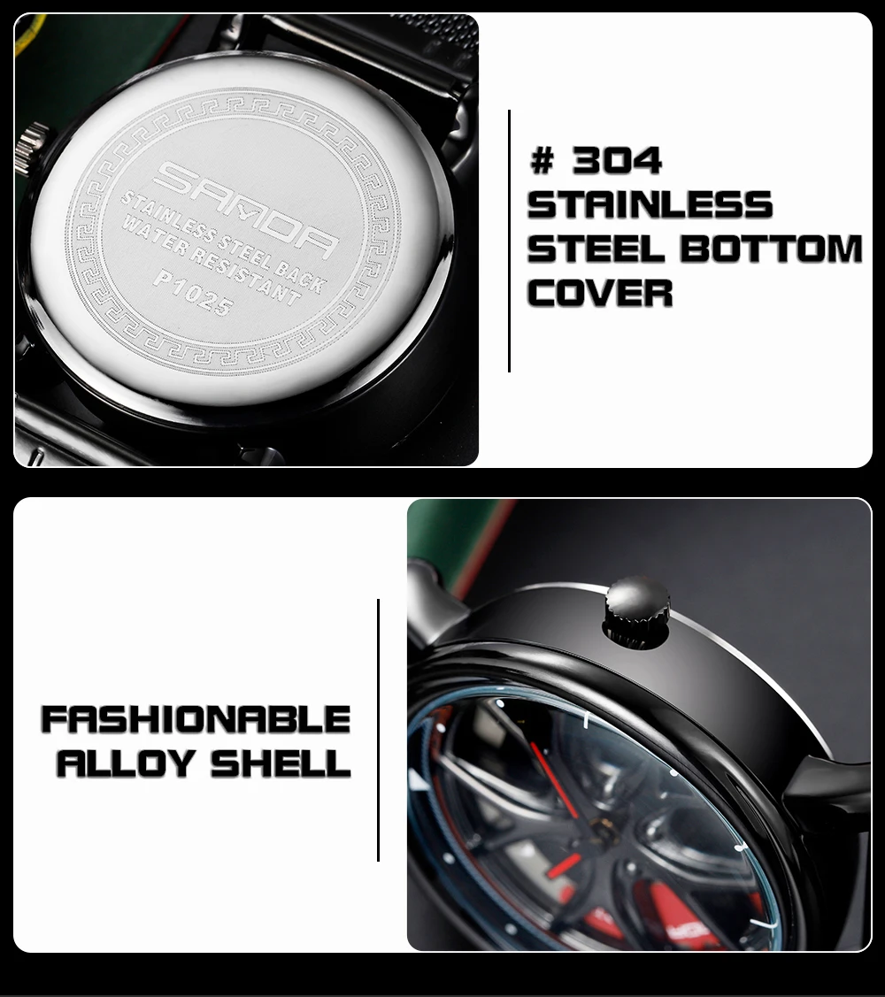 Men Watch Car Wheel Rim Hub Dial Male Wristwatch Skeleton Man Black Waterproof Watches Stainless Steel Quartz Relogio Masculino - Image 35